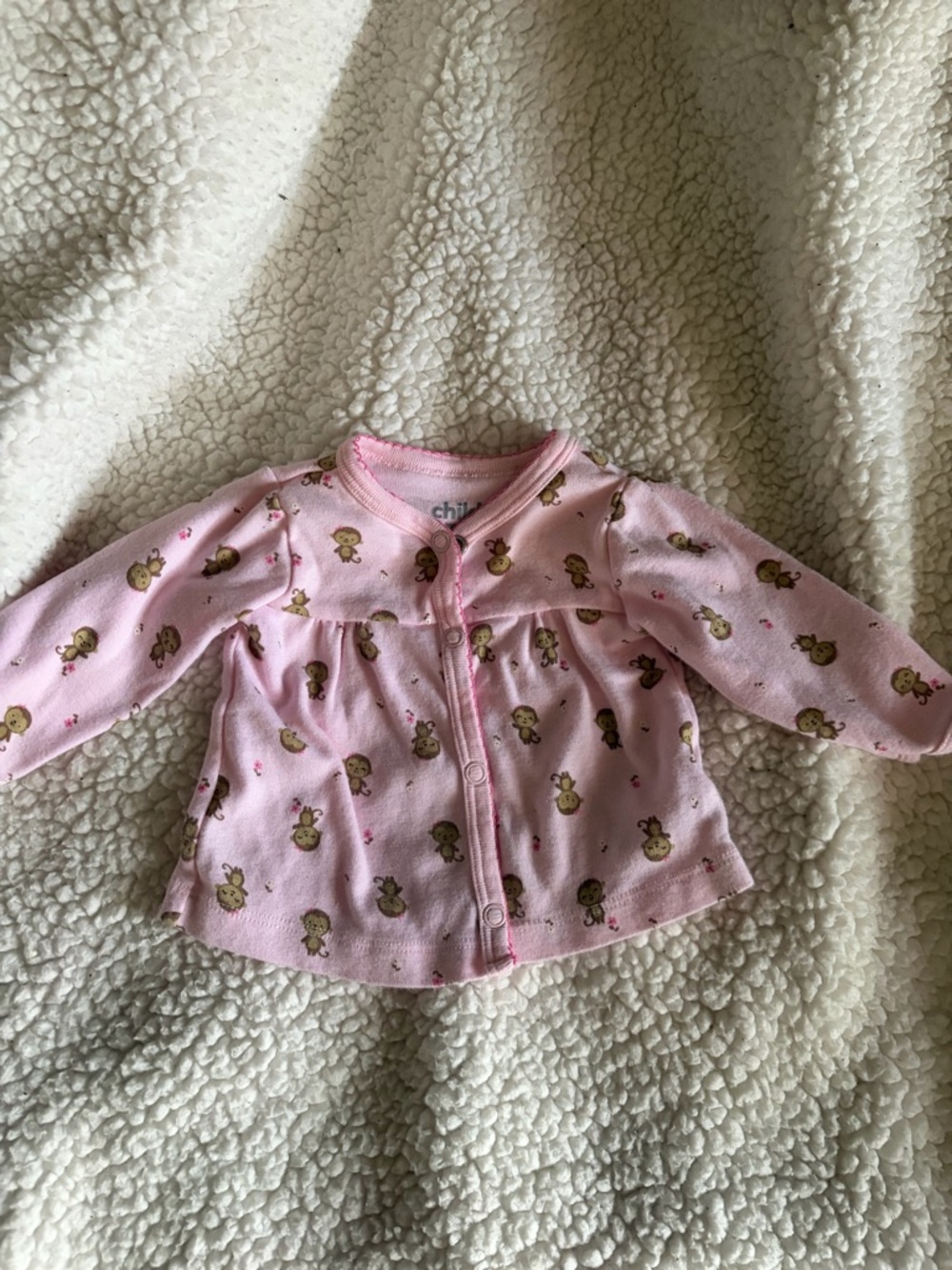 Pink Baby Cardigan with Monkey Print NEWBORN